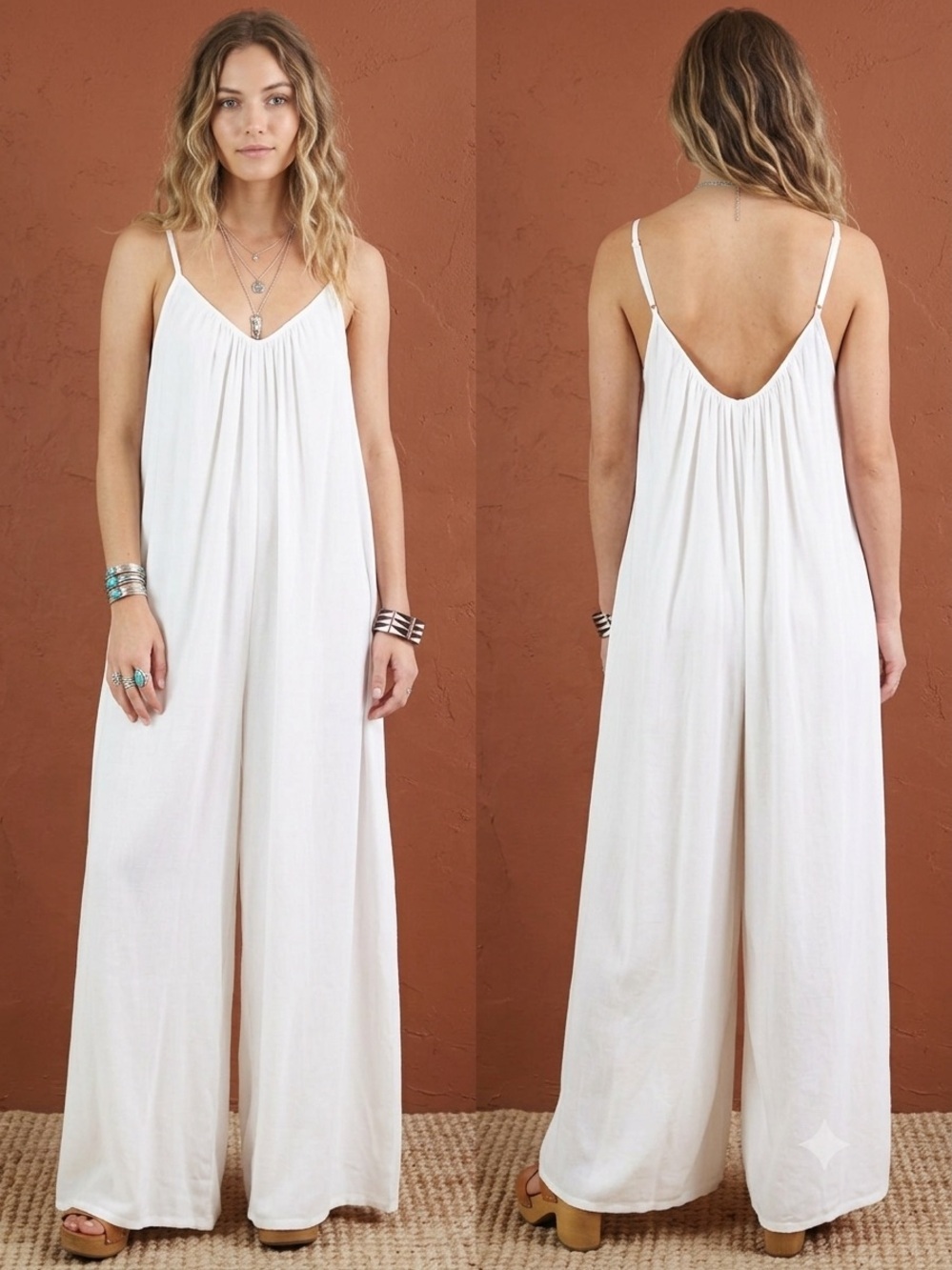 TYSA Boho White Wide Leg Cami Jumpsuit Playsuit Women’s Size XS/S